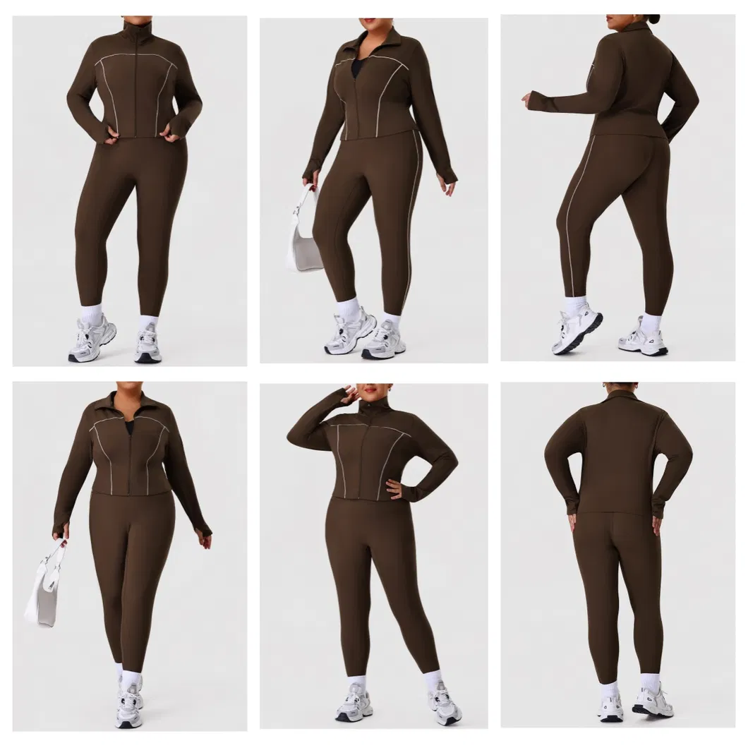 Jaqueta Esportiva Plus Size para Mulheres + Calças Conjunto de Yoga Academia