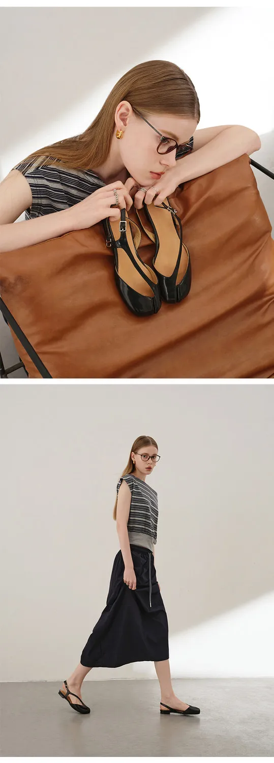 Sandálias Tabi de Moda em Couro Patente de Alta Qualidade para Mulheres, Estilo Confortável para Caminhar, Sandálias Slingback Tabi para Senhoras