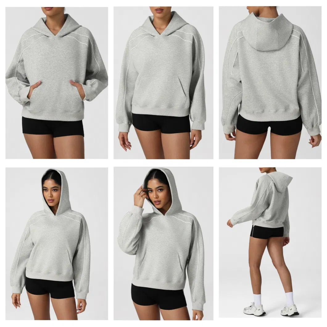 Moletom com capuz feminino casual para esportes, de mangas longas, para corrida, roupa de fitness ao ar livre