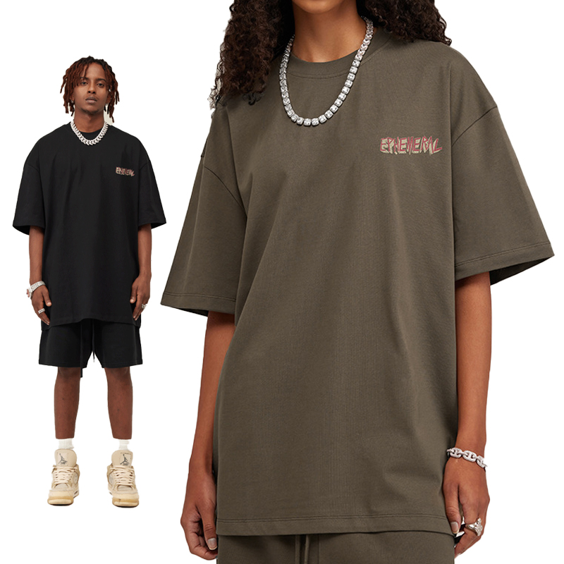 Novas Chegadas Atacado Verão Mulheres 100%Cotton 305GSM Casual Manga Curta Mulheres Estampado Roupas Largas