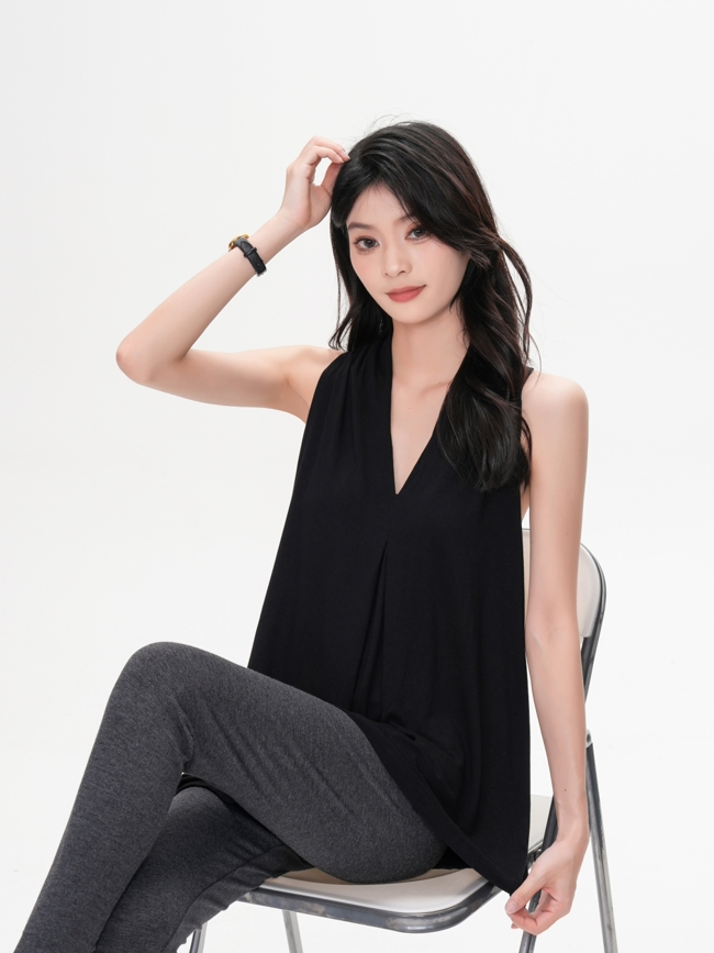 Camisetas pretas sem mangas de bambu elegantes para mulheres - Moda sustentável