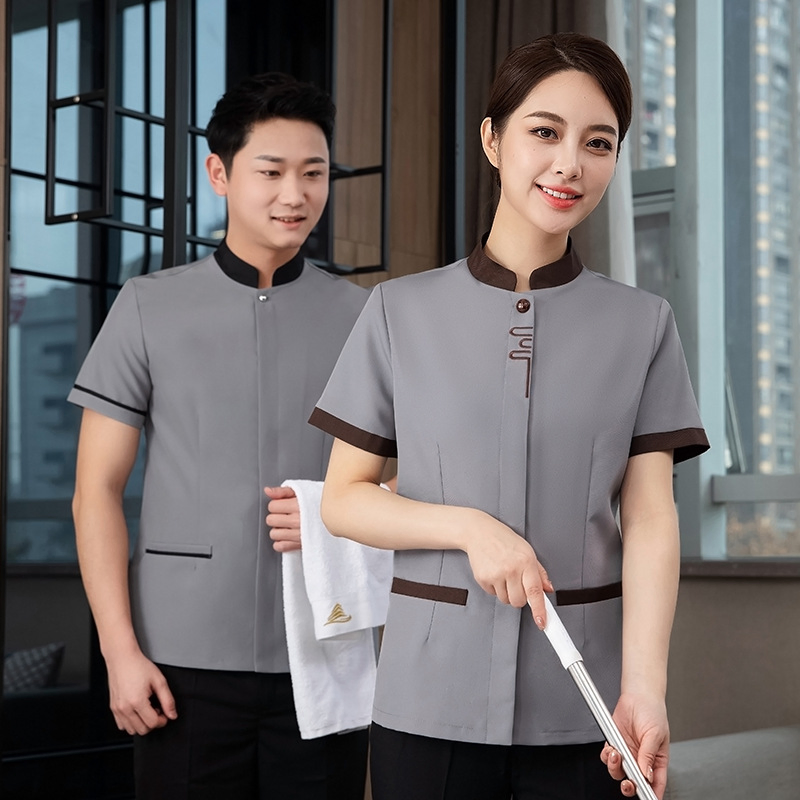 Roupas de Trabalho para Funcionários de Limpeza Masculinos e Femininos, Camisas de Manga Curta, Verão, Respirável, Roupas de Hotel para Quarto de Hóspedes, Vestuário de Limpeza