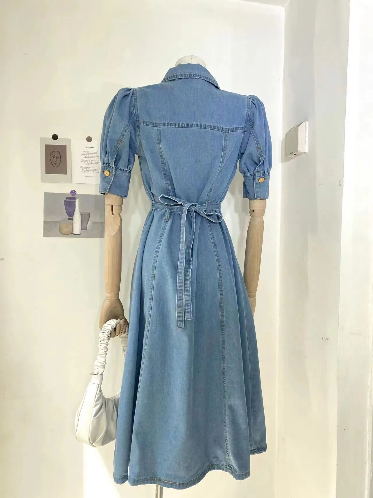 Preço de Atacado de Roupas Personalizadas OEM Estilo de Designer de Moda para Mulheres Vestido Clássico de Algodão com Impressão DTG para o Verão e Primavera com Logotipo da Marca