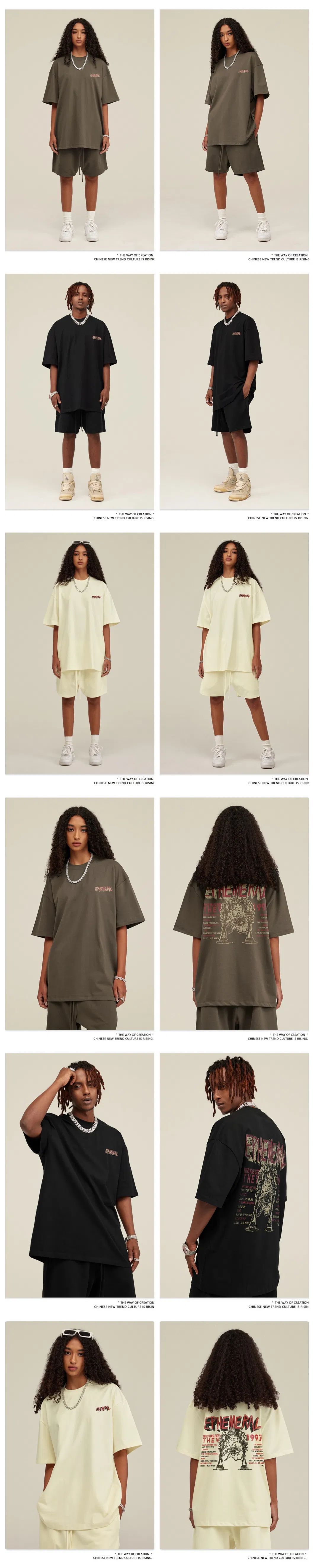 Novas Chegadas Atacado Verão Mulheres 100%Cotton 305GSM Casual Manga Curta Mulheres Estampado Roupas Largas