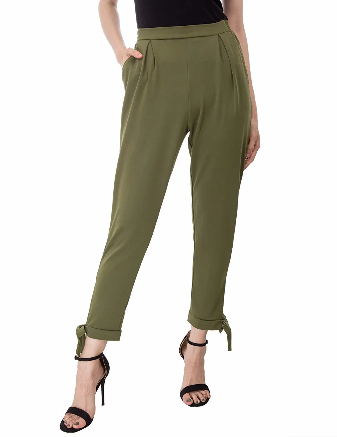 Design de Moda Calças Femininas Slim Fit Calças Casuais com Design de Laço para Mulheres