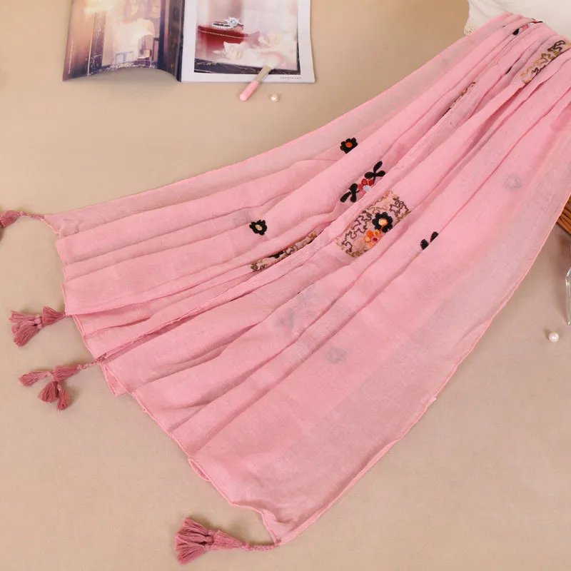 Cachecol longo feminino de algodão com estampa de ameixa