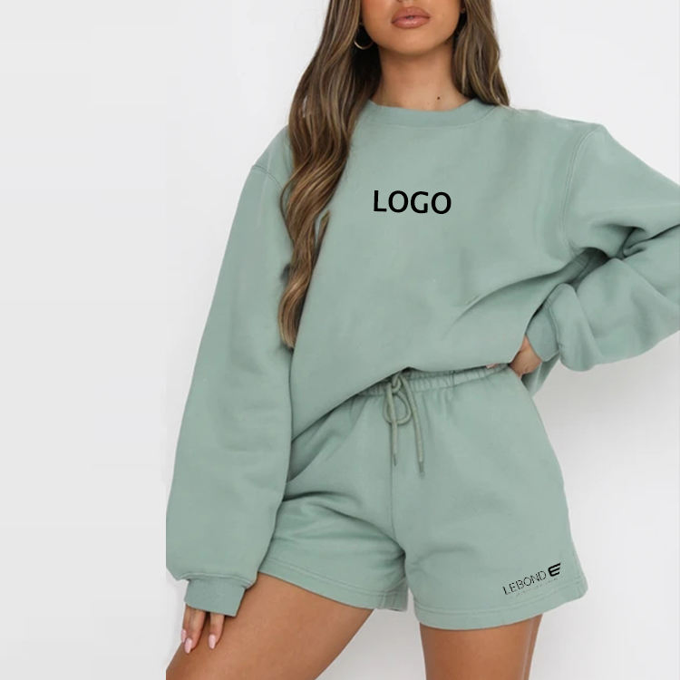 Conjunto Casual Personalizado de Setembro Super 2 Peças Conjunto de Moletom Oversize para Mulheres de Alta Qualidade em Algodão Curto Conjunto de Duas Peças Roupas Femininas