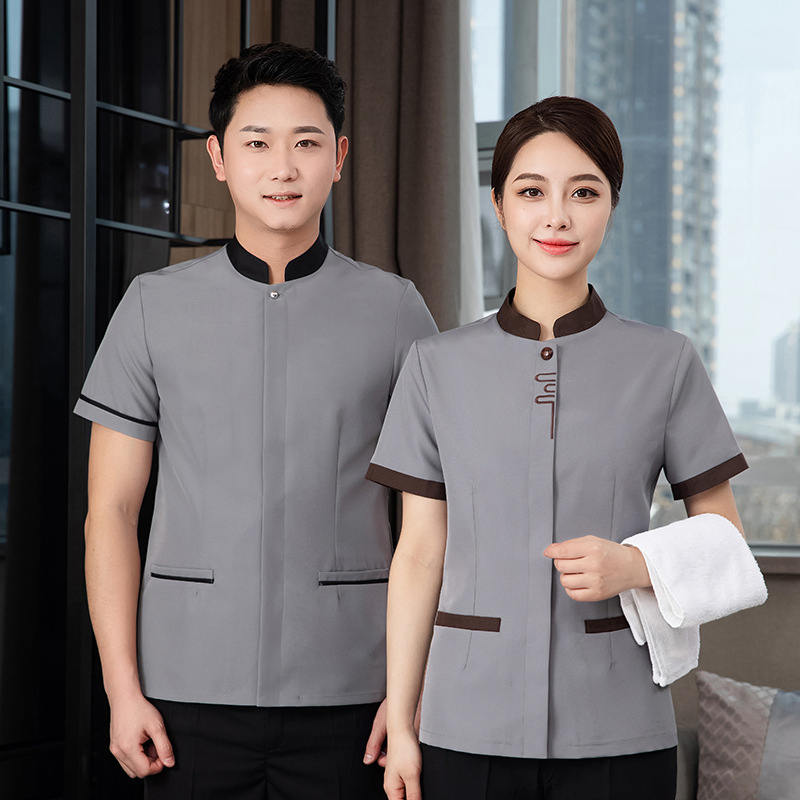 Roupas de Trabalho para Funcionários de Limpeza Masculinos e Femininos, Camisas de Manga Curta, Verão, Respirável, Roupas de Hotel para Quarto de Hóspedes, Vestuário de Limpeza
