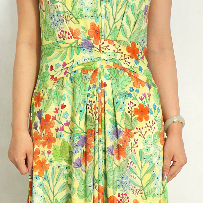 Vestido Midi Floral de Fibra de Bambu para Mulheres, Ecológico, Casual, Verão, Vestidos Femininos