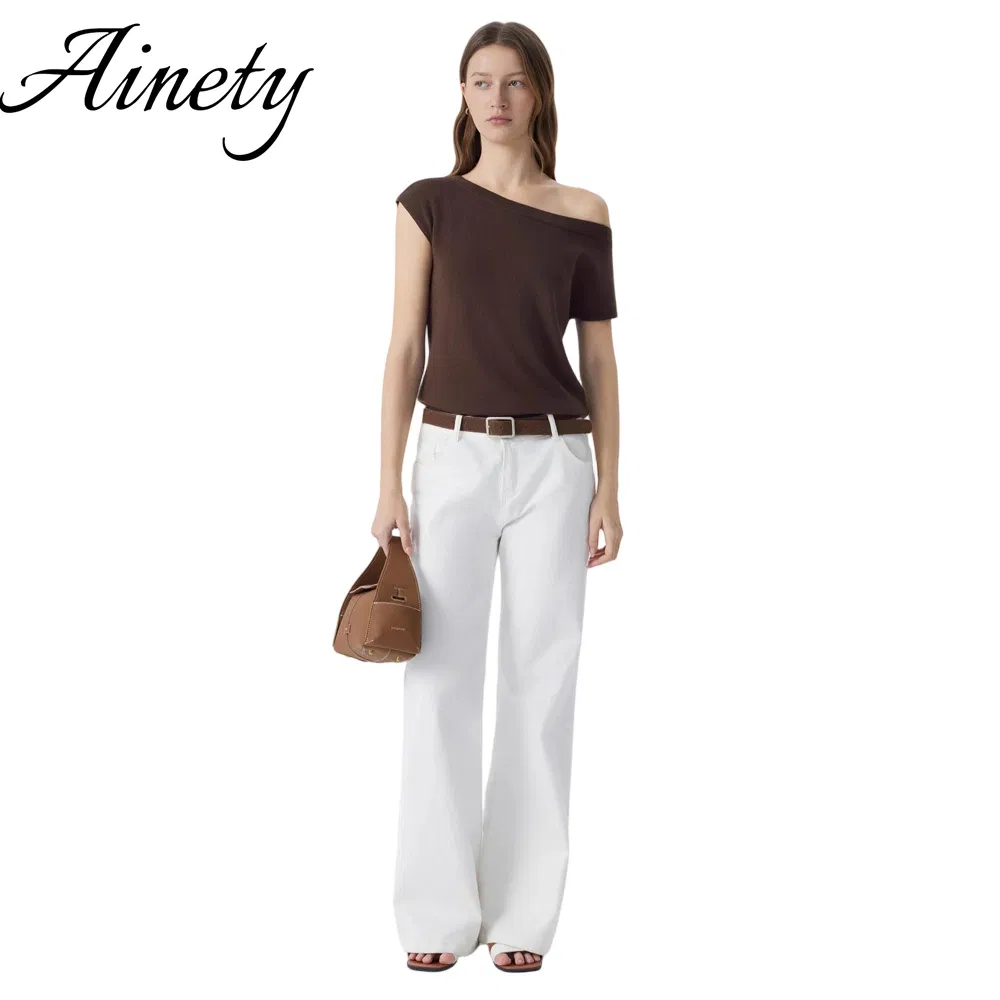 Malha off shoulder de seda e caxemira personalizável para roupas elegantes