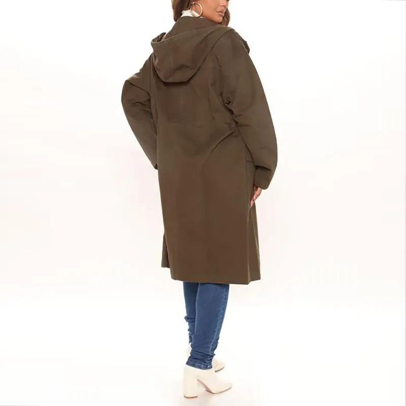 Casaco Longo de Algodão Personalizado para Mulheres, Jaqueta Solta com Capuz, Trench Coat de Poeira