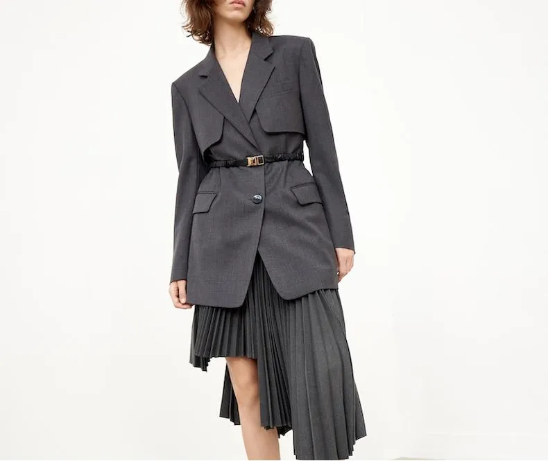 Design de Moda Personalizado Estilo Novo Casaco Clássico Francês Feminino Caqui