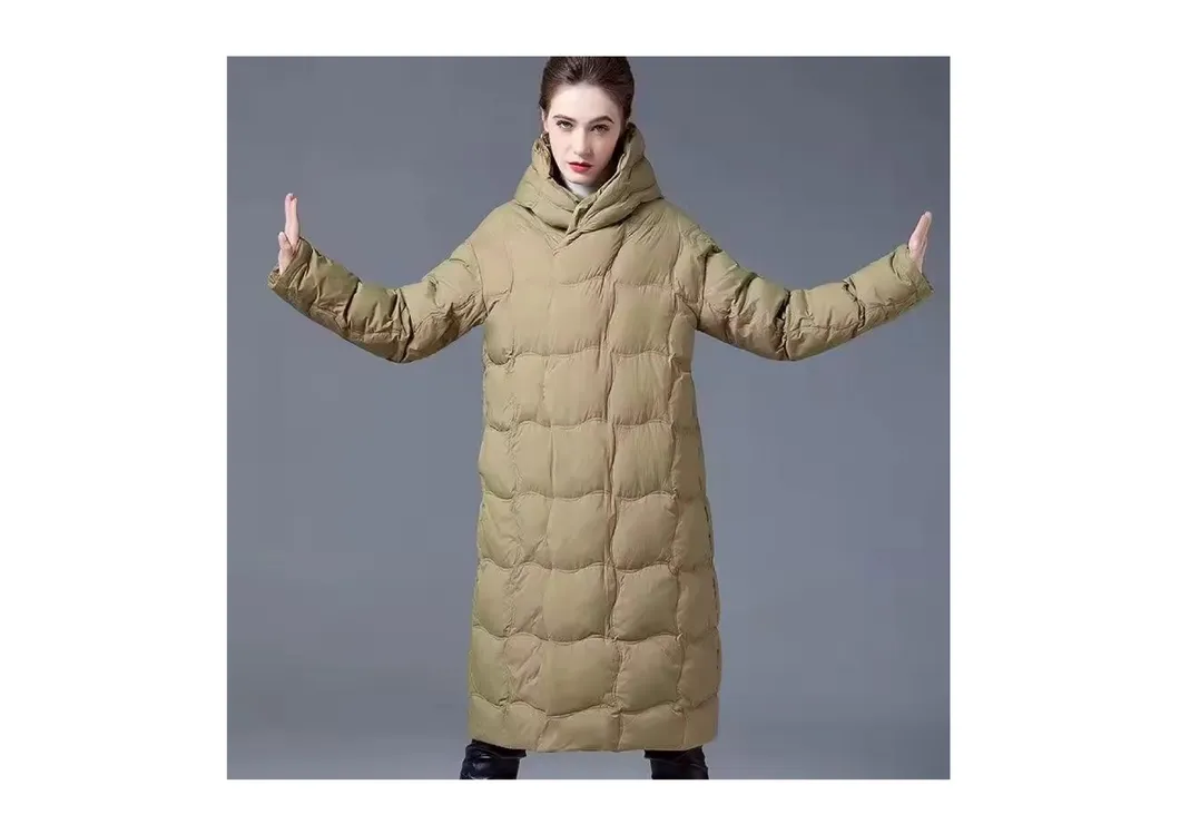 Casacos de Inverno Femininos Ajustados por Atacado com Capuz Quente, Tecido Branco de Plumas, Resistente à Água e à Vento
