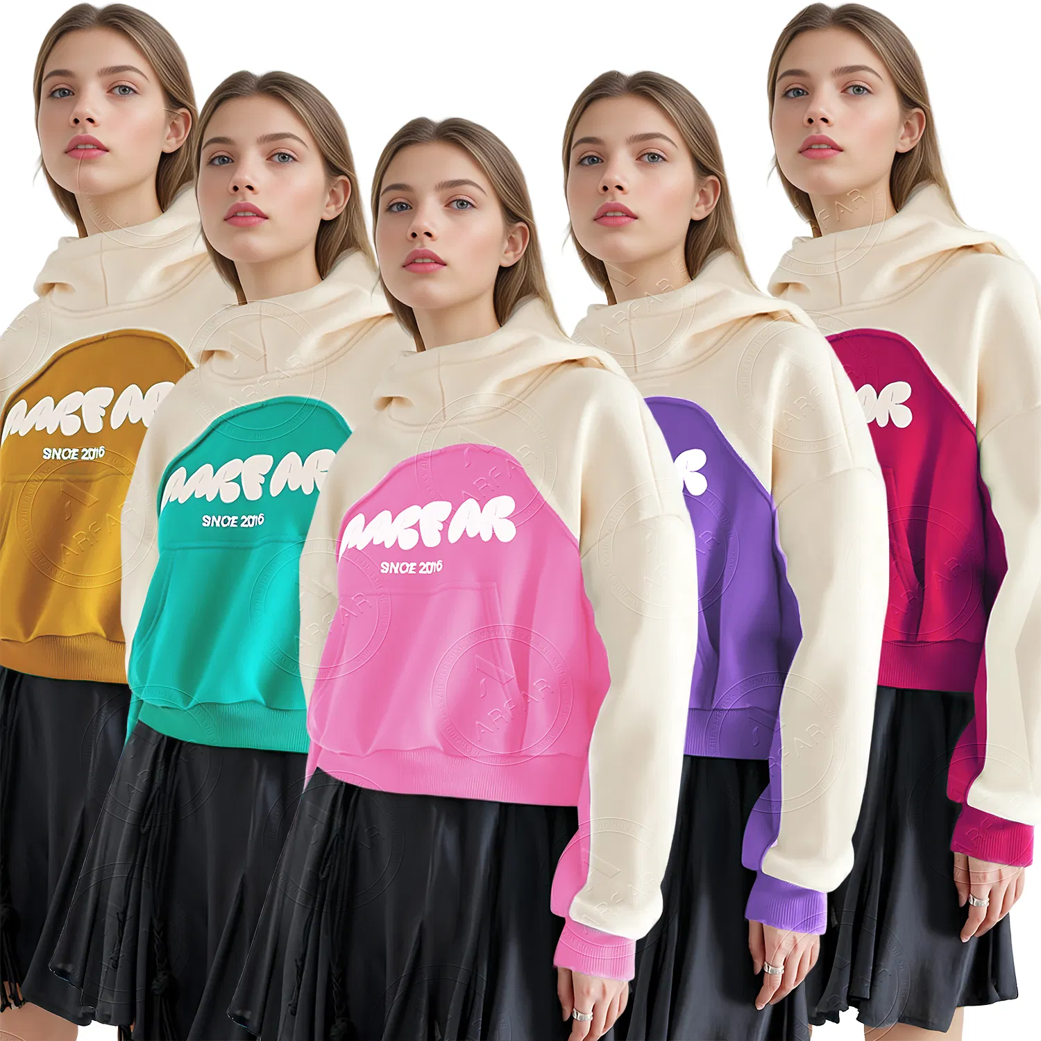 Novas Chegadas de Roupas de Casa Femininas 100% Moletom Pesado com Bordado de Algodão em Bloco de Cores, Pulôver de Loungewear por Atacado