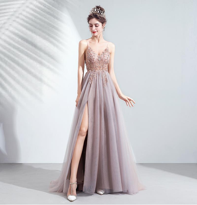 Vestido de Festa para Mulheres com Alças Finas em Lavanda Sexy, Decote em V para Casamento