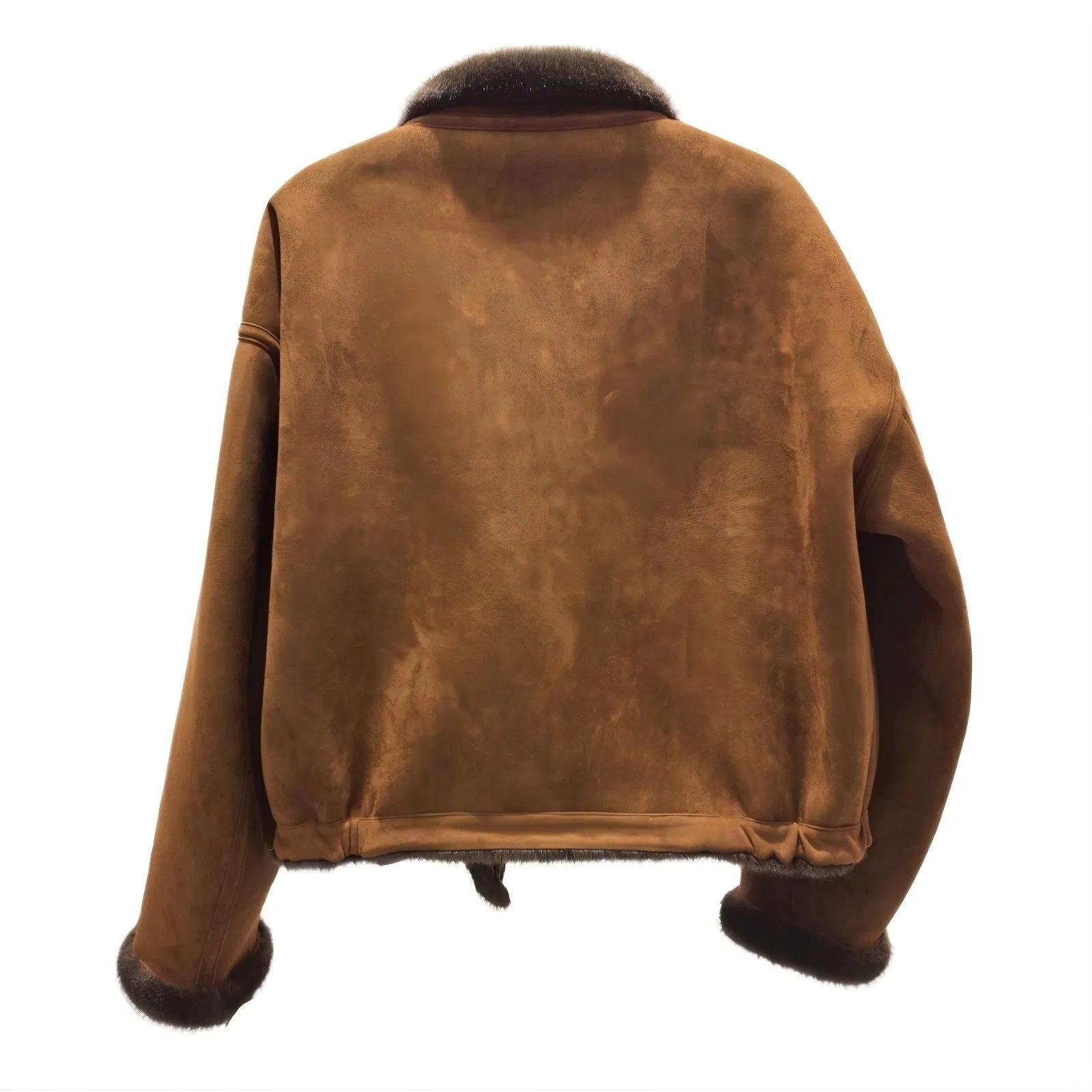 Mulheres Outono Marrom Elegante Vintage Textura Lisa Curto Lapela Alto Padrão Ecológico Amigo do Meio Ambiente Casaco de Suede de Lã Falsa Composite com Pele