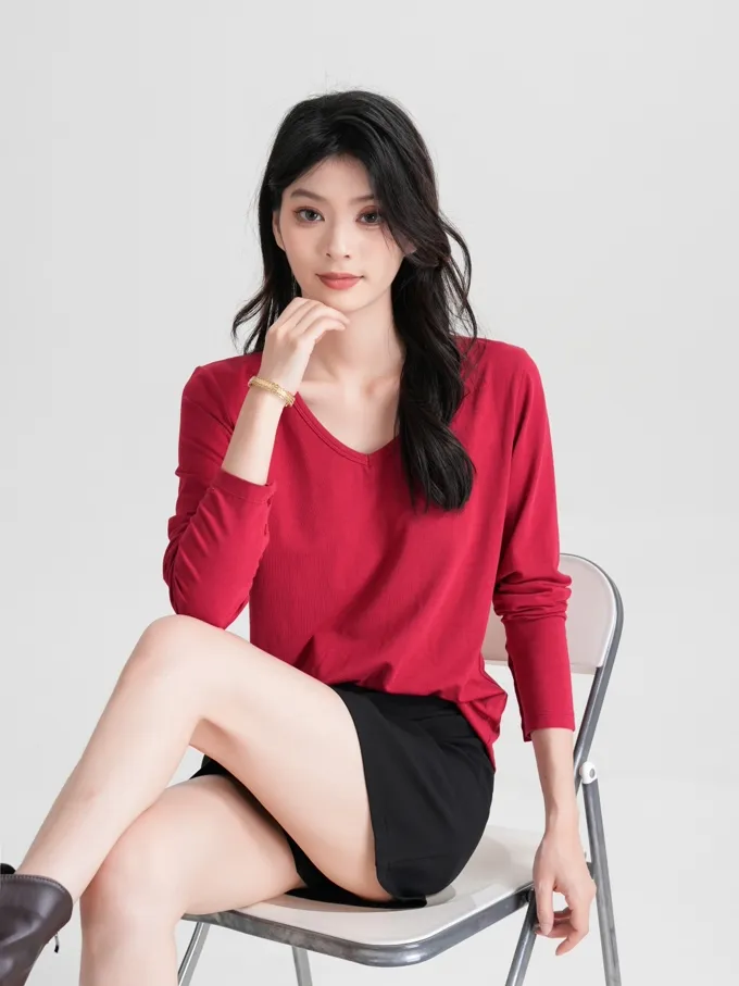 Camiseta de Manga Longa Vermelha Sustentável para Mulheres - Moda Ecológica