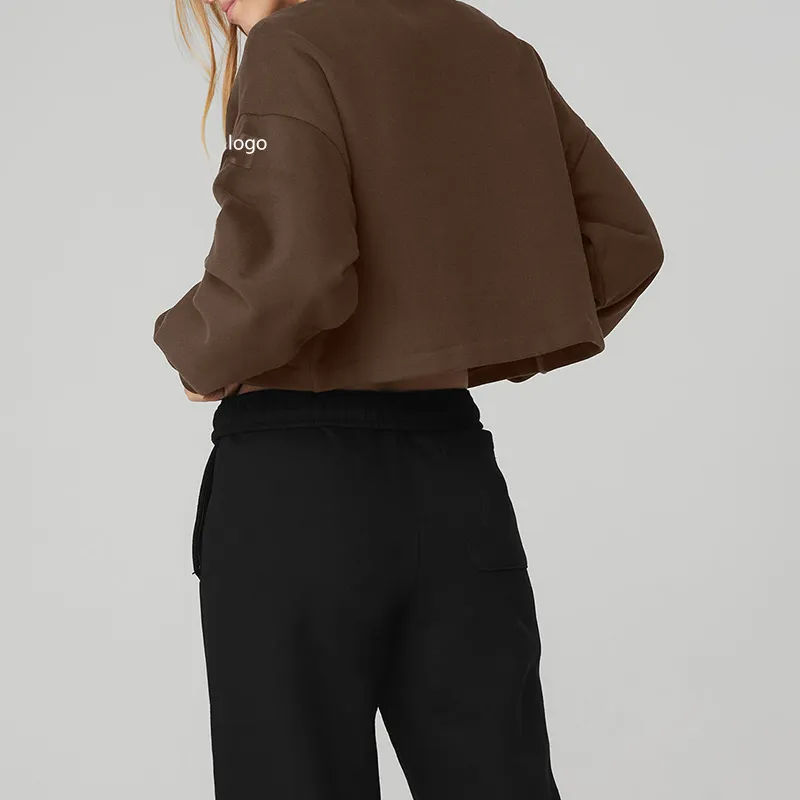 2025 Primavera Outono Nova Moda Personalizada Casual Mulheres Pullover Algodão Com Bolsos Frontais Moletom Mulheres Vestuário