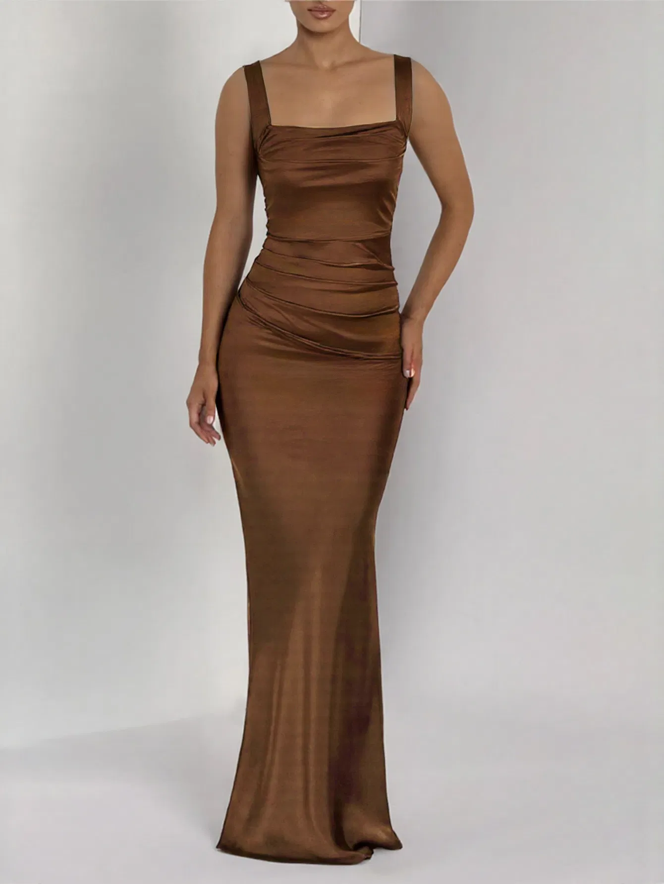 Vestido de noite longo formal justo e brilhante para mulheres