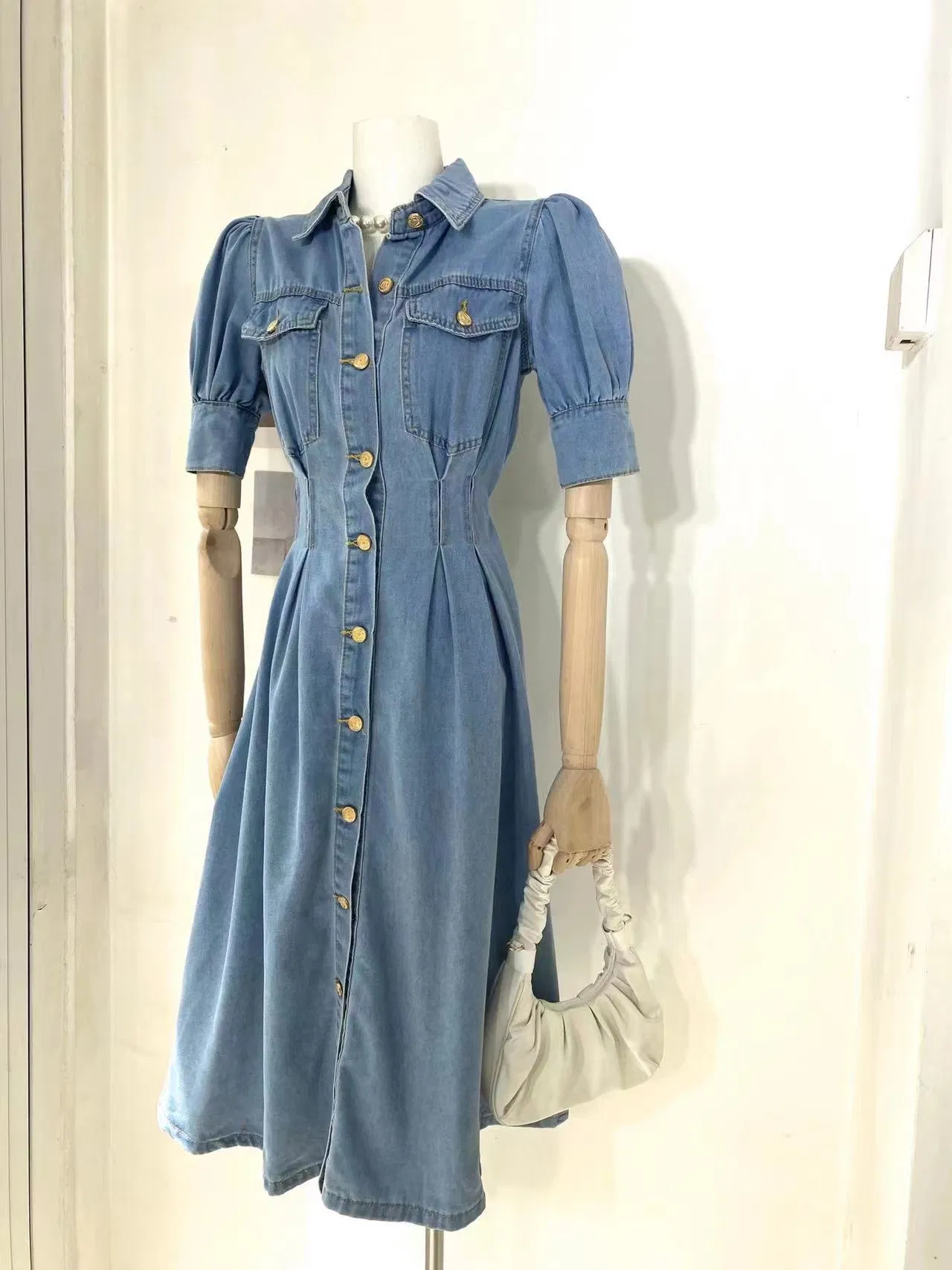 Preço de Atacado de Roupas Personalizadas OEM Estilo de Designer de Moda para Mulheres Vestido Clássico de Algodão com Impressão DTG para o Verão e Primavera com Logotipo da Marca