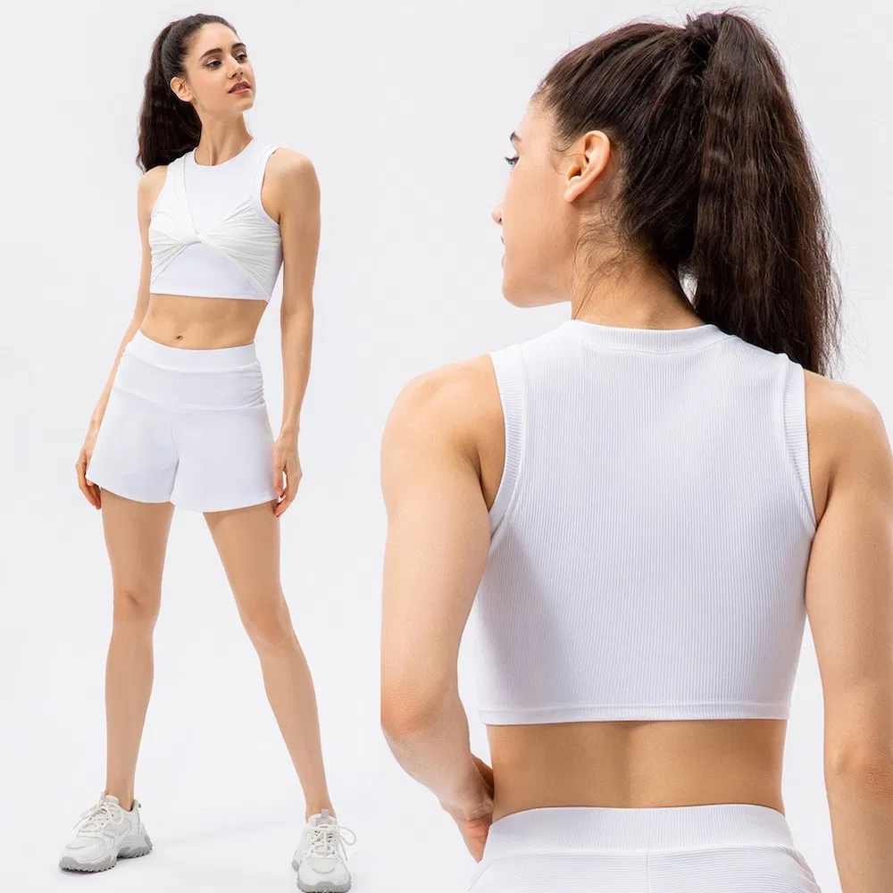 2 Conjunto Fofo de Verão Roupas de Lazer Ribbed para Exercícios Corrida Tênis Golfe Ciclismo para Mulheres, Top de Ginástica Casual com Shorts Atletas Roupas Esportivas Casuais
