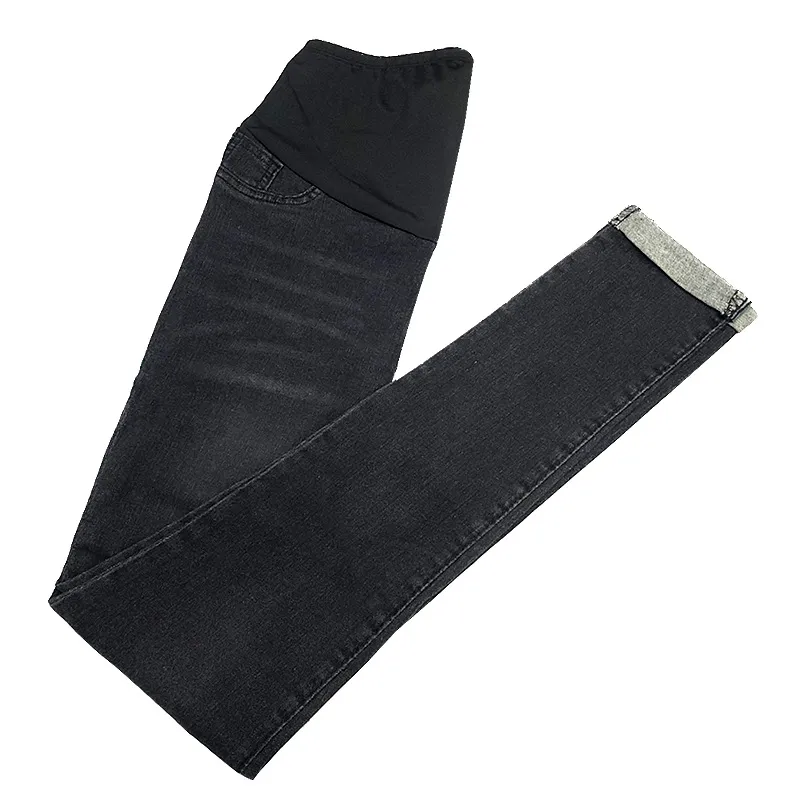 Calças de cintura alta de denim para mulheres grávidas europeias e americanas, calças skinny da moda com pernas pequenas e elásticas, mamãe estilosa