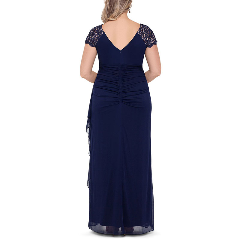 Vestido de festa e noite em chiffon com ombreiras de renda, elegante, plus size, personalizado e adornado para mulheres