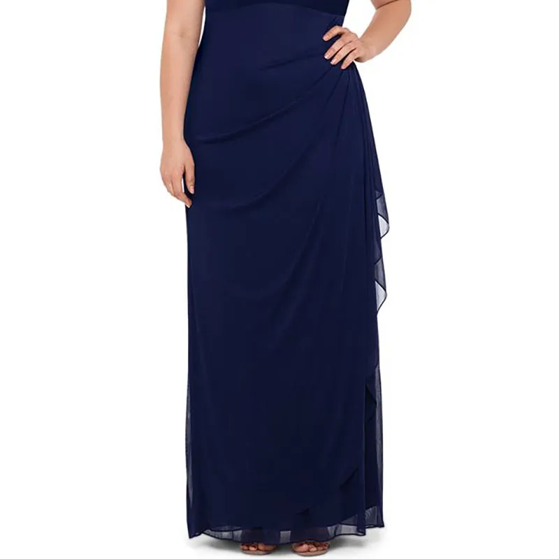 Vestido de festa e noite em chiffon com ombreiras de renda, elegante, plus size, personalizado e adornado para mulheres