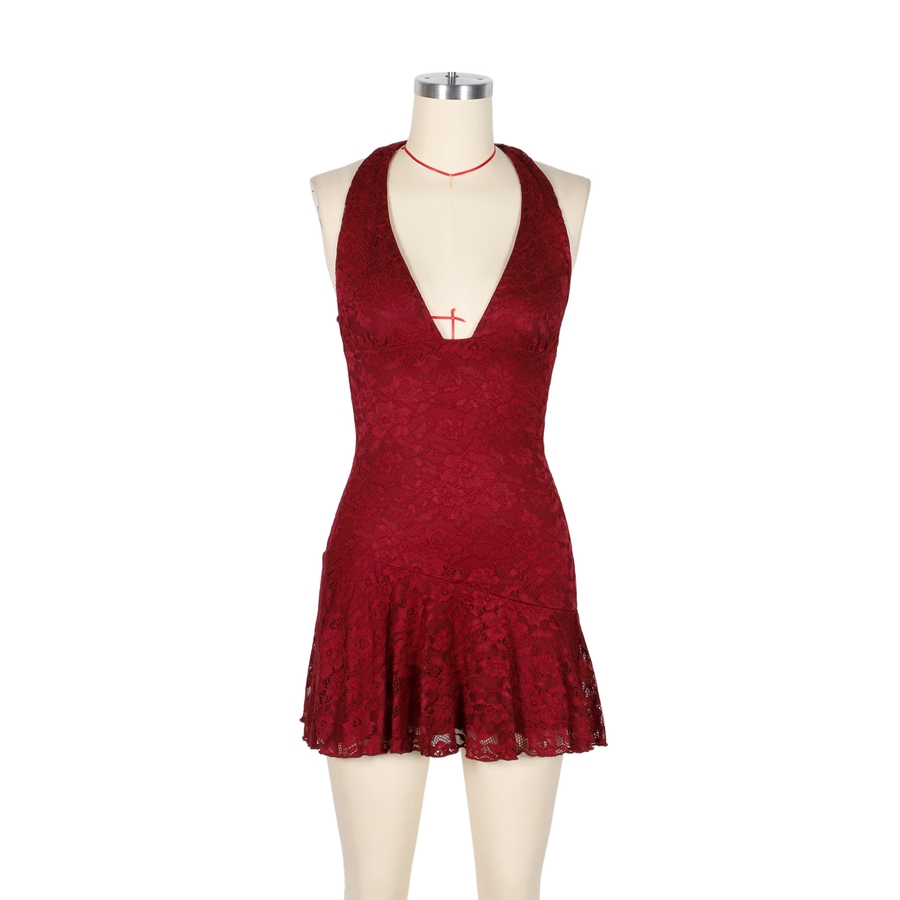 Vestido de Renda com Decote em V Profundo Antibacteriano para Mulheres para Encontros