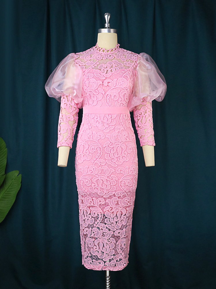 Vestido de Festa Verde de Manga Longa e Cintura Alta para Mulheres