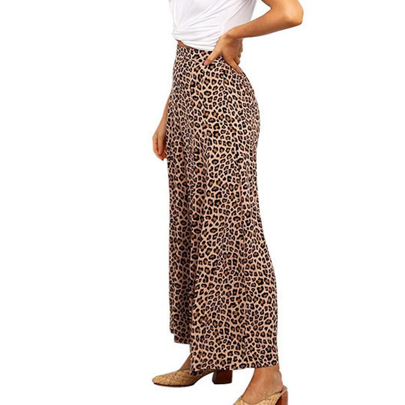 Calças largas de cintura alta impressas para mulheres, primavera/verão