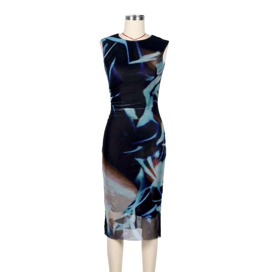 Vestido longo slim-fit de malha com decote redondo e cintura ajustada, hipoalergênico, para compras