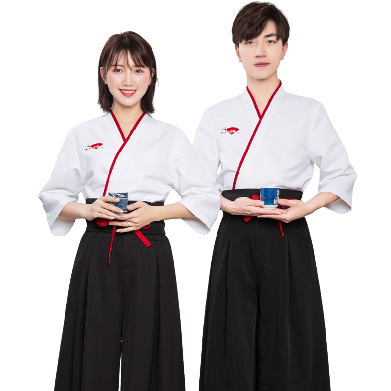 Melhor Qualidade Conjunto de Trabalho para Homens e Mulheres com Manga de Cinco Pontos, Saia, Calças, Uniforme de Garçom para Restaurante, Roupa de Chef para Cozinha