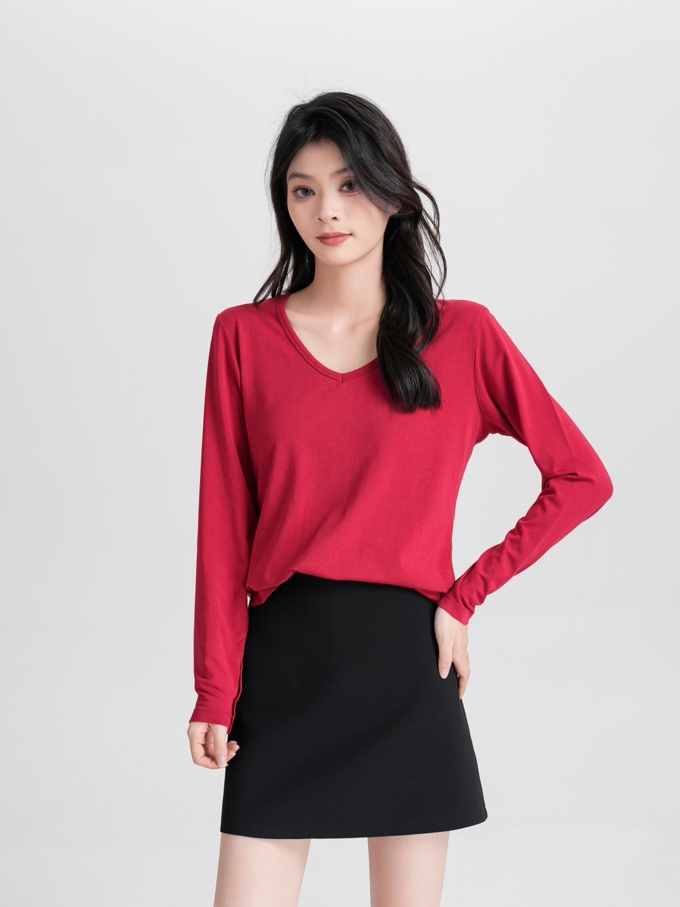 Camiseta de Manga Longa Vermelha Sustentável para Mulheres - Moda Ecológica