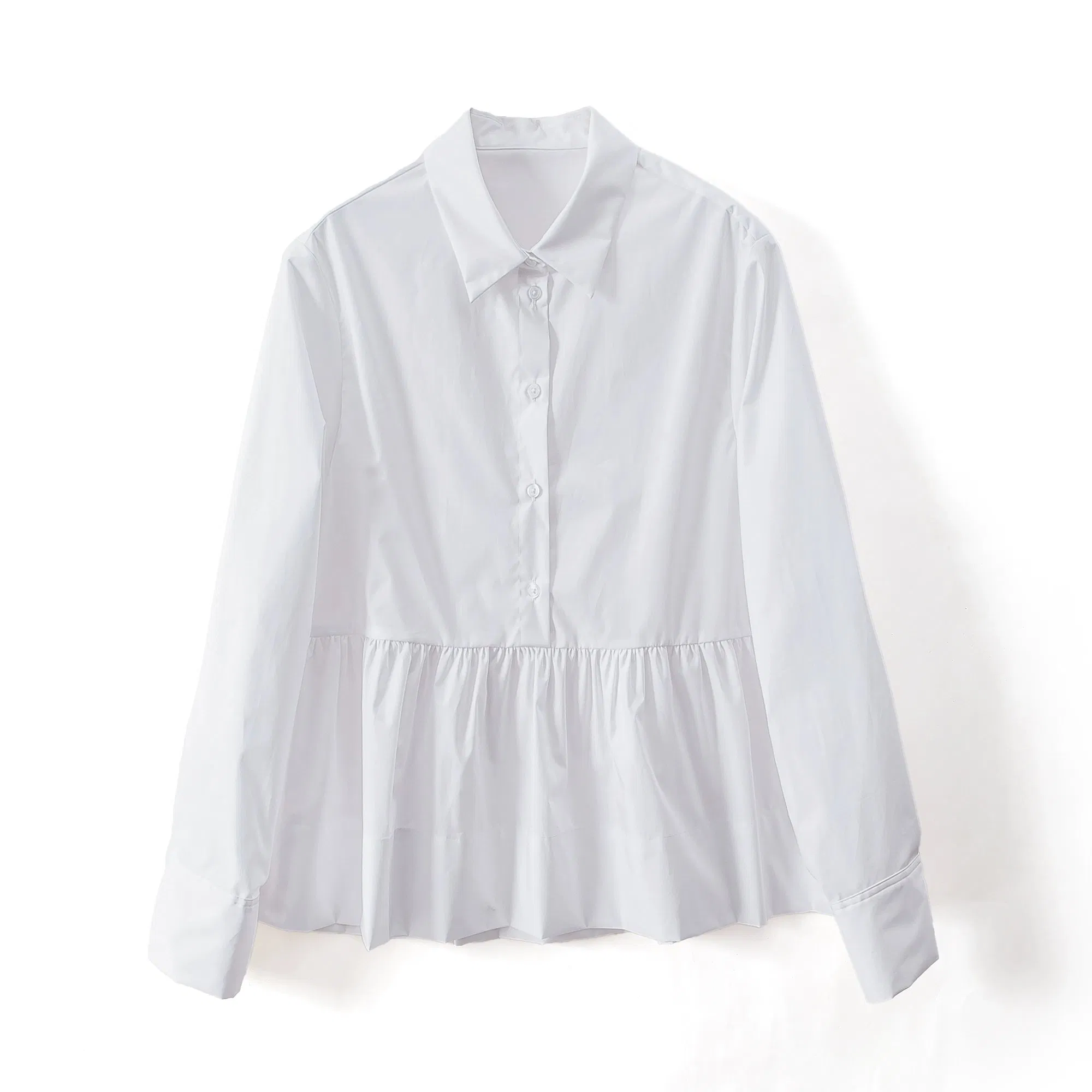 Blusa casual feminina babydoll com babados em tecido de algodão macio, moda por atacado
