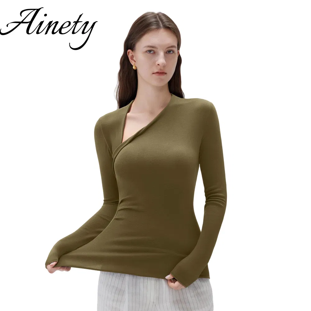 Suéter Elegante para Mulheres Camisetas de Malha Modal Blusa de Manga Longa