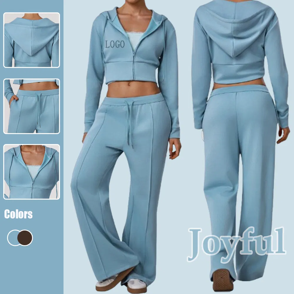 Roupas de Ginástica de Moda Casaco Cropped Feminino Conjunto Esportivo Sutiã de Treino