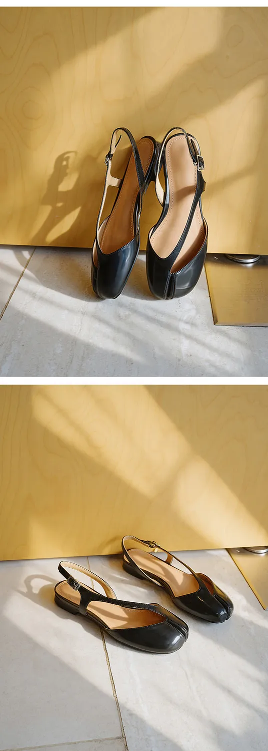 Sandálias Tabi de Moda em Couro Patente de Alta Qualidade para Mulheres, Estilo Confortável para Caminhar, Sandálias Slingback Tabi para Senhoras