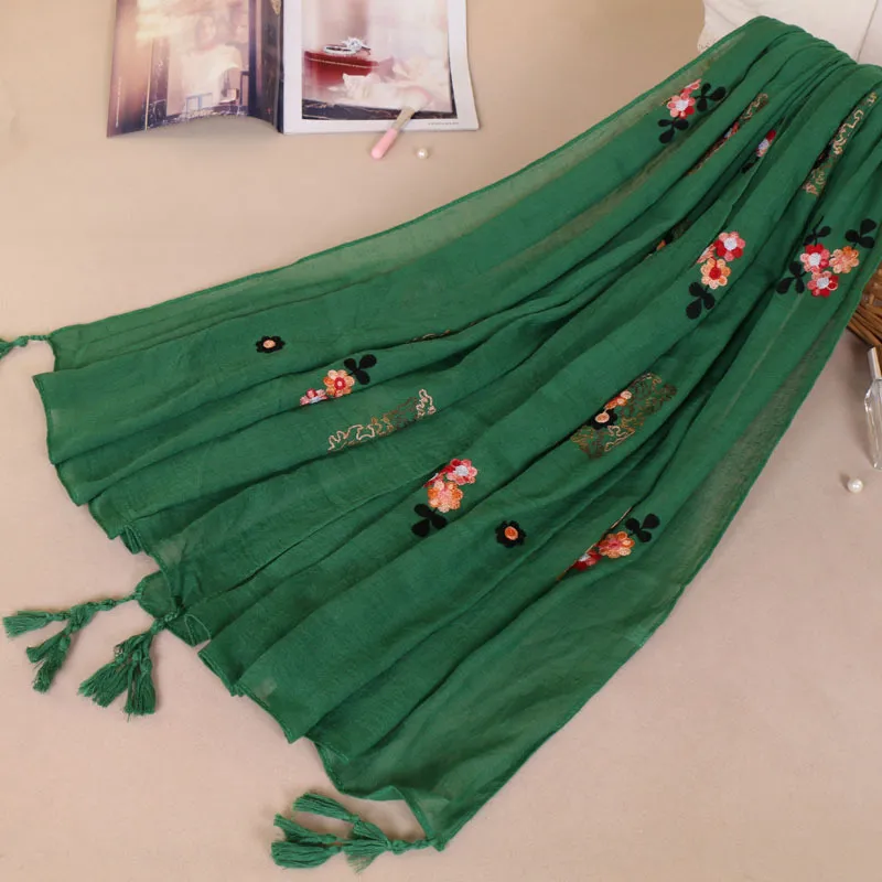 Cachecol longo feminino de algodão com estampa de ameixa