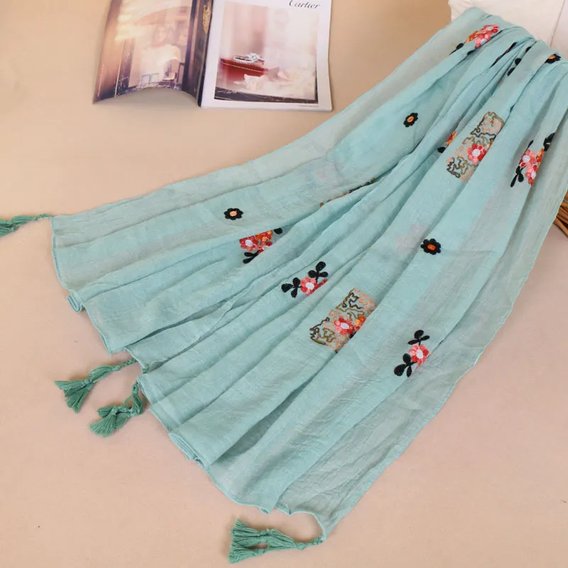 Cachecol longo feminino de algodão com estampa de ameixa