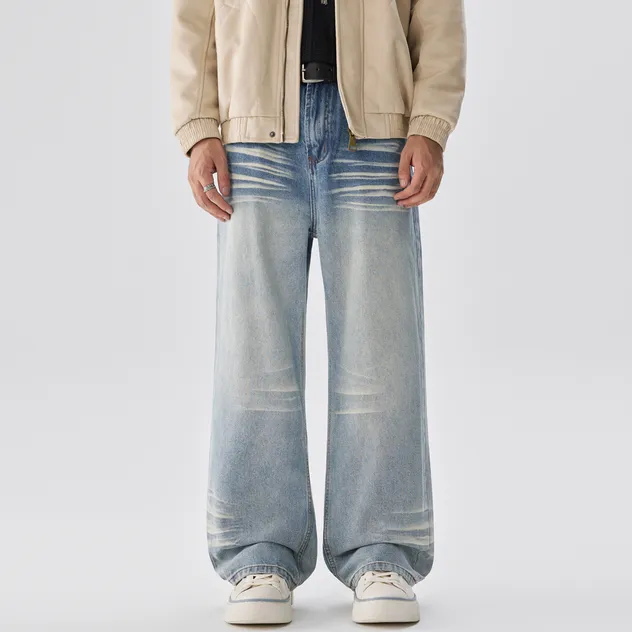 Jeans femininos urbanos diários baggy de lavagem clara premium e leve