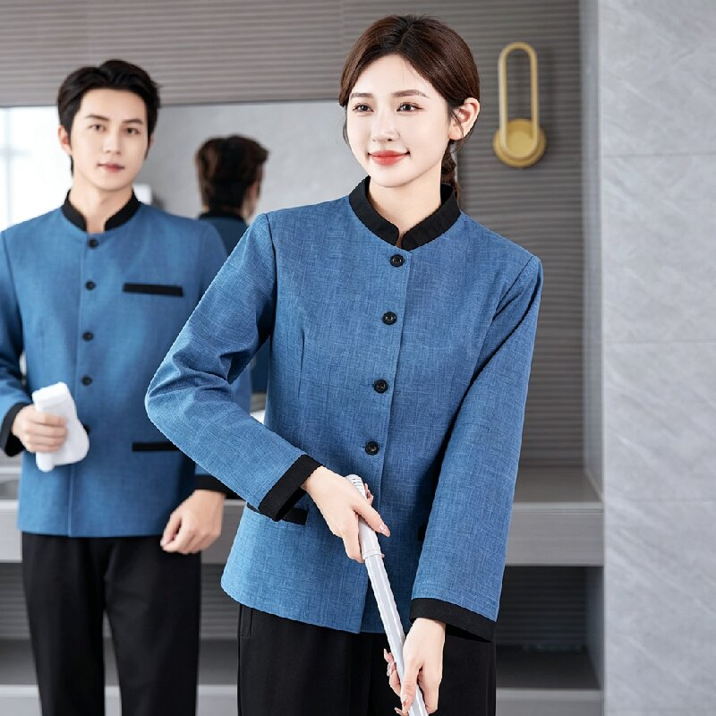 Conjunto de Roupas de Trabalho para Funcionário de Limpeza de Quarto, Manga Longa, Outono e Inverno, para Hotel, Pousada, Limpeza de Propriedades, Hospital, Funcionária de Limpeza