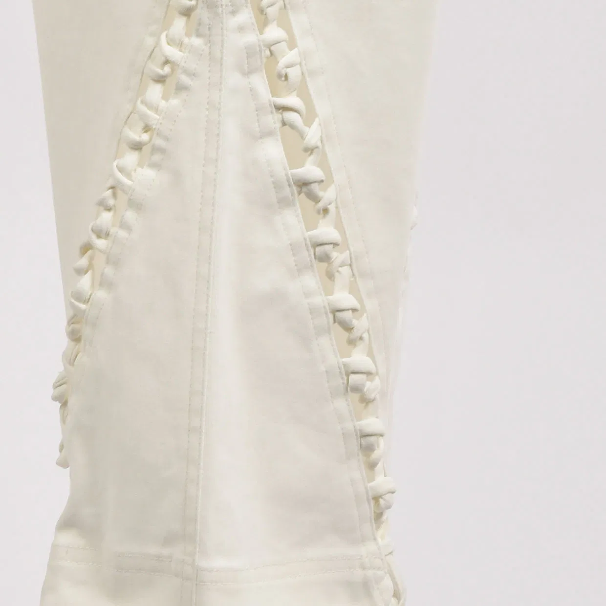 Calças cropped de cintura alta off white com recortes laterais, calças soltas plissadas para escritório, modelo reto para mulheres, personalização OEM