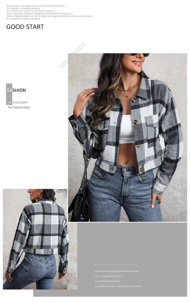 Casaco de Manga Longa Xadrez Atemporal para Moda Sazonal Trendy