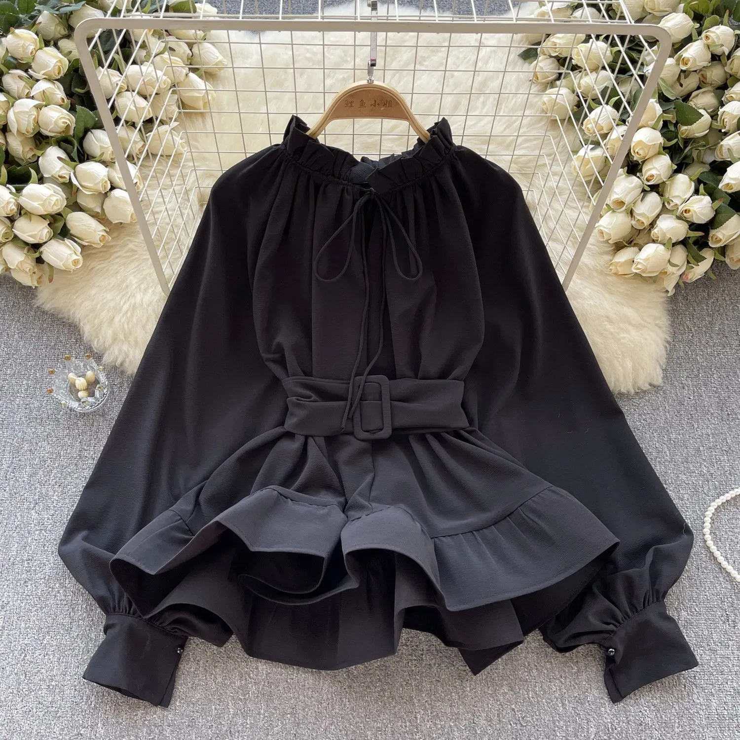 2024 Blusa de Manga Longa com Renda e Laço na Cintura em Cinco Cores, Estilo Vintage Francês para Mulheres