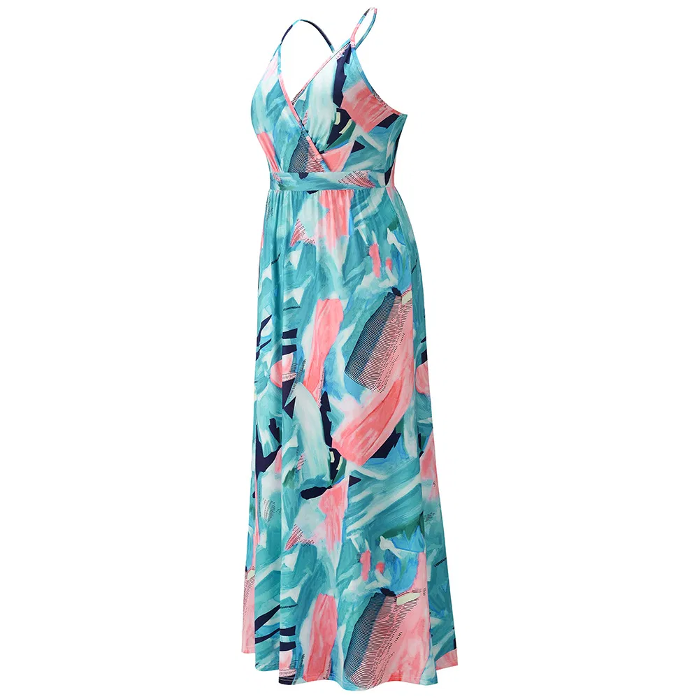 Vestido Maxi Floral Casual de Verão Sexy para Mulheres, Vestido de Festa para Ladies Personalizado de Fábrica