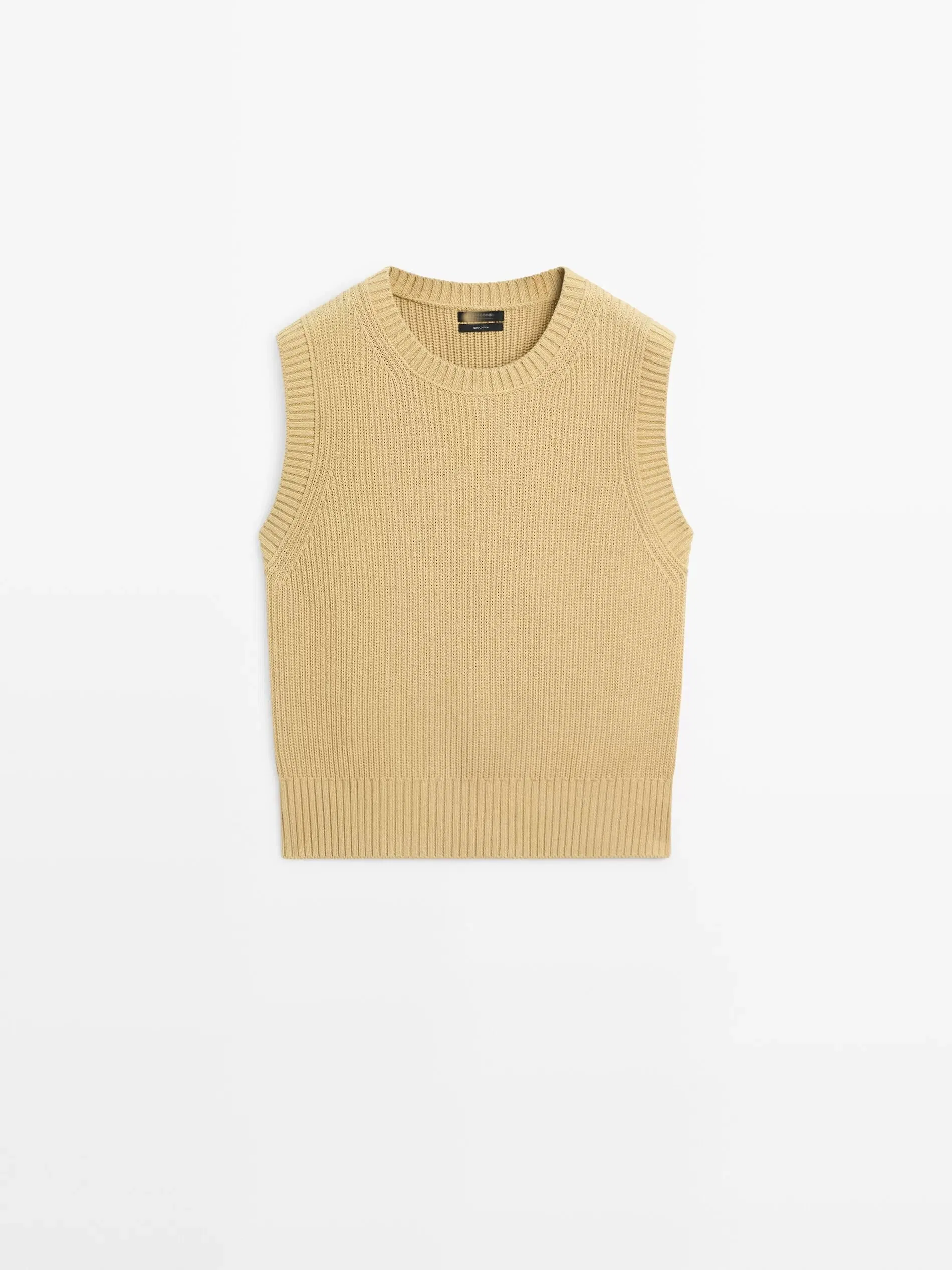 Estilo Casual de Trabalho para o Dia a Dia Primavera Verão Novo Algodão Blusa Sem Mangas com Gola Redonda e Acabamento Canelado para Mulheres Atacado Colete Moda Feminina Malhas