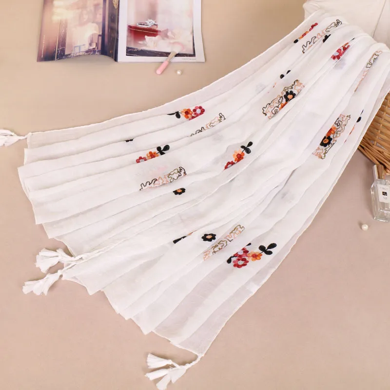 Cachecol longo feminino de algodão com estampa de ameixa