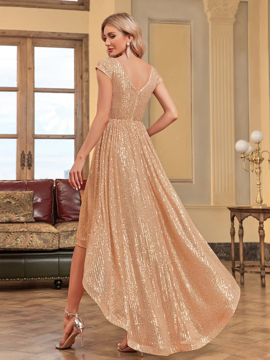 Novo Vestido Chiffon Verde com Fenda Longo Ajustado Cauda de Peixe para Festa de Noivas Vestido de Noite para Mulheres