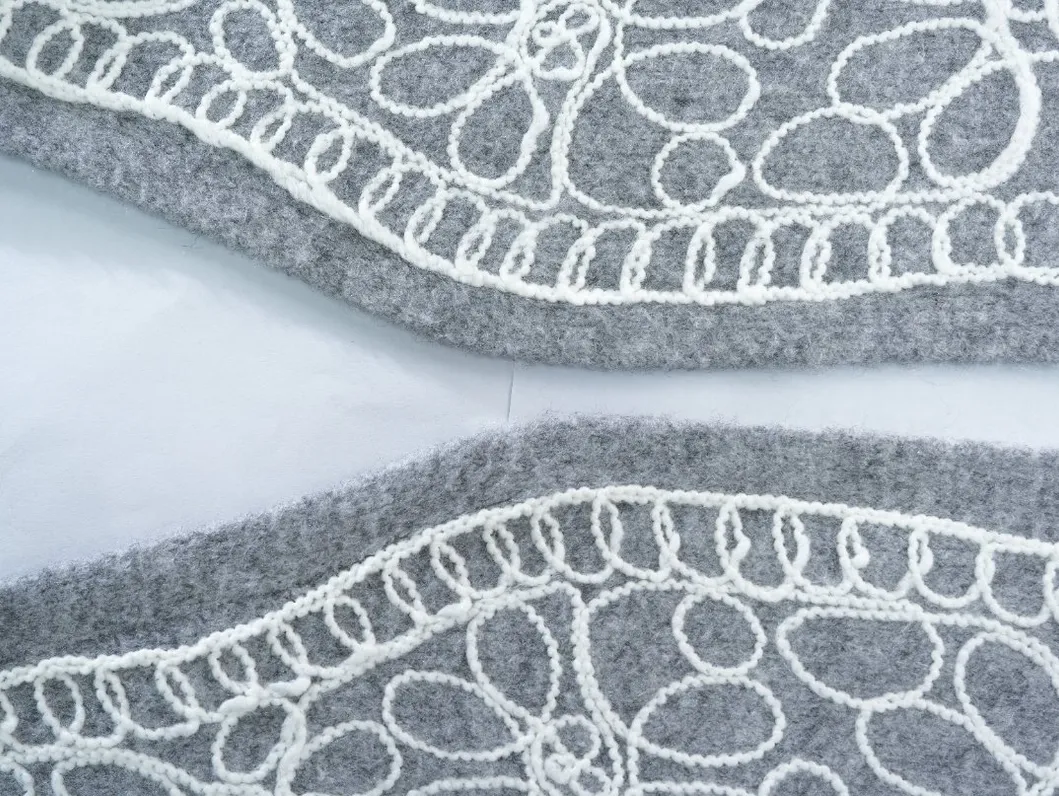 Colete sem mangas bordado em acrílico cinza névoa vintage para mulheres, roupa de outono